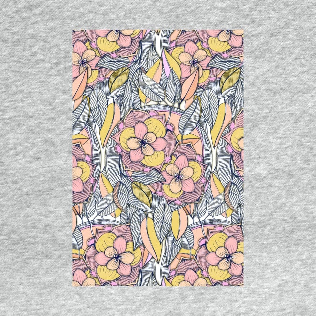 Pink and Peach Linework Floral Pattern by micklyn